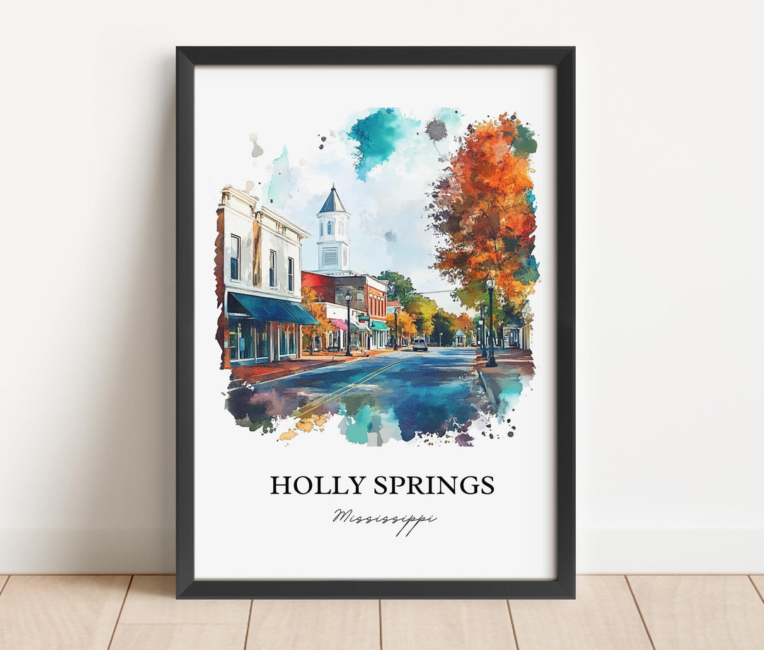 Holly Springs MS Wall Art, Marshall County Print, Mississippi Watercolor, Holly Springs Gift, Travel Print, Travel Poster, Housewarming Gift