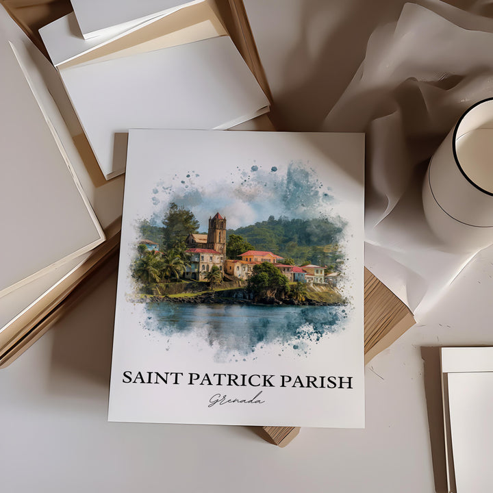 Saint Patrick Parish Wall Art, Grenada Print, Grenada Watercolor Art, Grenada Gift, Grenada Travel Print, Travel Poster, Housewarming Gift