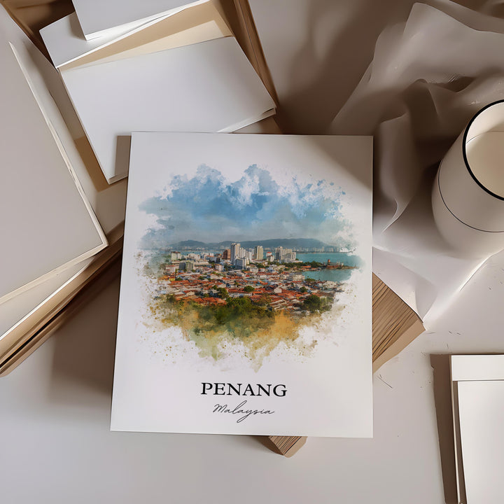 Penang Wall Art, Penang Malaysia Print, Malaysia Watercolor Art, Penang Malaysia Gift, Travel Print, Travel Poster, Housewarming Gift