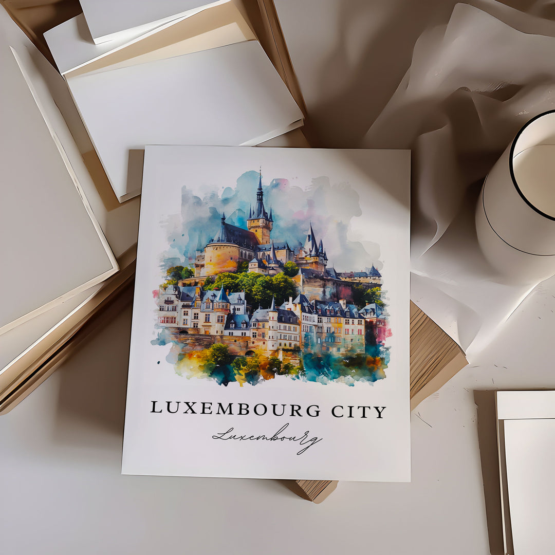 Luxembourg City watercolor travel art - Luxembourg, Luxembourg City print, Wedding gift, Birthday present, Custom Text, Perfect Gift