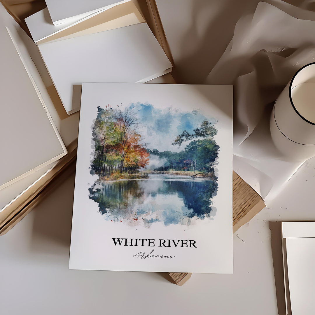 White River Wall Art, Boston Mountains Print, Arkansas Watercolor Art, White River Gift, Travel Print, Travel Poster, Housewarming Gift