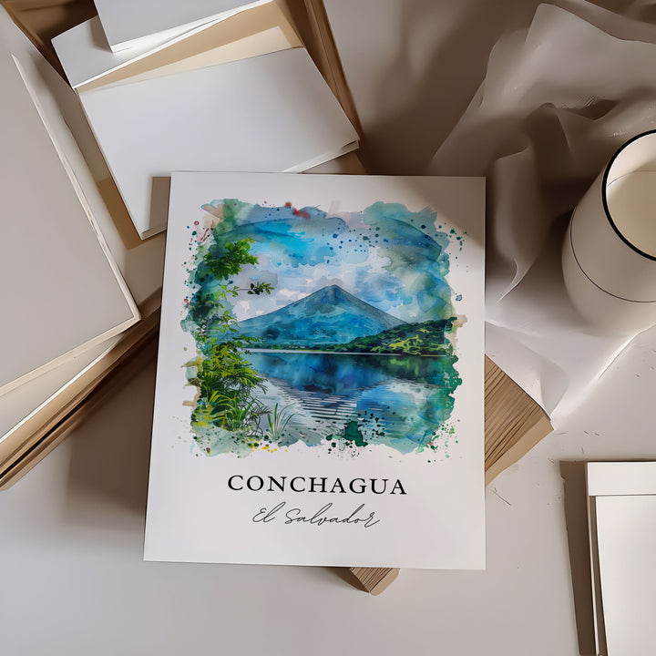 Conchagua Art, Conchagua El Salvador Print, Conchagua Volcano Watercolor, Conchagua Gift,