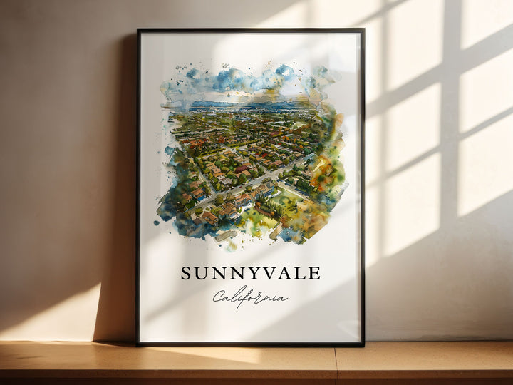 Sunnyvale California Art, Sunnyvale Print, Sunnyvale Watercolor Art, Sunnyvale CA Gift,