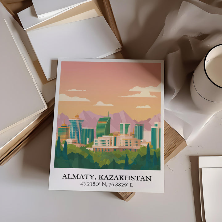 Almaty Wall Art, Almaty Retro Travel Art, Almaty Home Decor, Kazakhstan Gift, Kazakhstan Travel Art, Travel Prints, Housewarming Gift