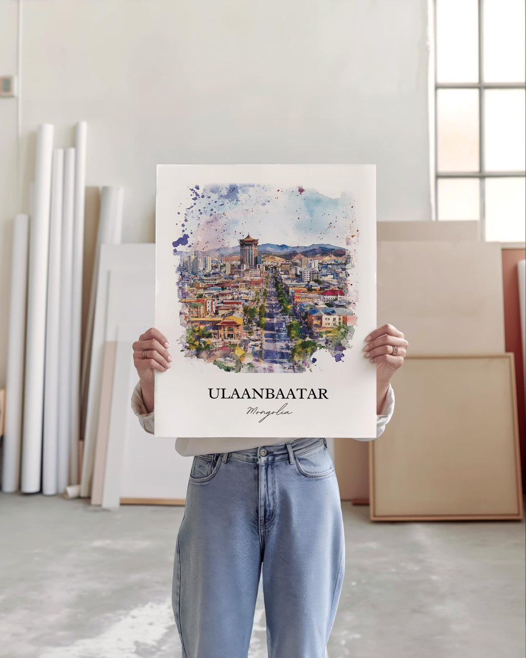 Ulaanbaatar Wall Art, Mongolia Print, Mongolia Watercolor Art, Ulaanbaatar Gift, Travel Print, Travel Poster, Housewarming Gift