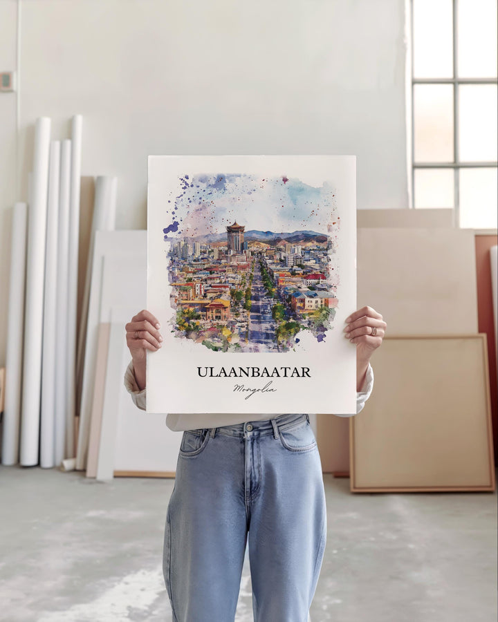 Ulaanbaatar Wall Art, Mongolia Print, Mongolia Watercolor Art, Ulaanbaatar Gift, Travel Print, Travel Poster, Housewarming Gift
