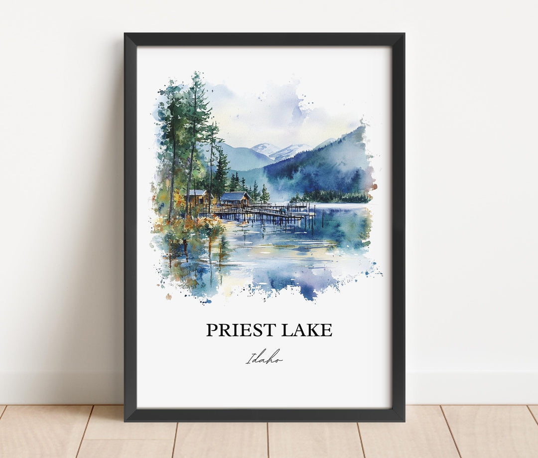 Priest Lake ID Wall Art, Priest River Idaho Print, Idaho Watercolor Art, Priest Lake Gift, Travel Print, Travel Poster, Housewarming Gift