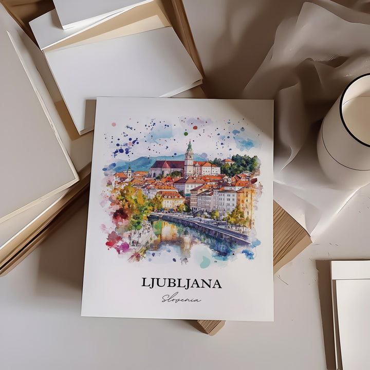 Ljubljana Wall Art, Slovenia Print, Slovenia Watercolor Art, Ljubljana Slovenia Gift, Travel Print, Travel Poster, Housewarming Gift