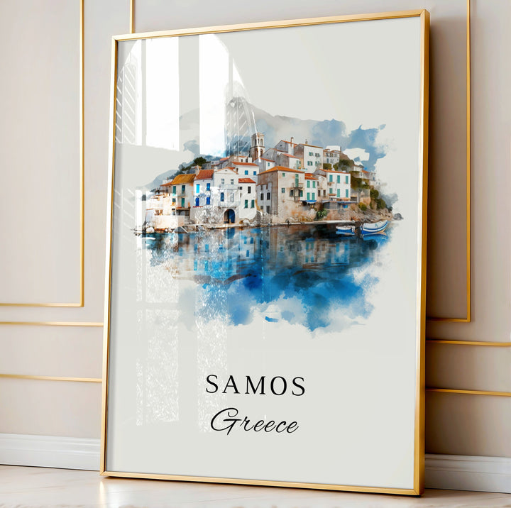 Samos Greece Wall Art, Samos Print, Samos Watercolor Art, Samos Greece Gift, Samos Travel Print, Greece Travel Poster, Housewarming Gift