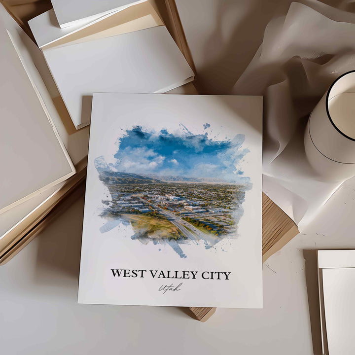 West Valley City, Utah Wall Art, Utah Print, Salt Lake City Watercolor Art, West Valley City Gift, Travel Print, Travel Poster, Housewarming Gift