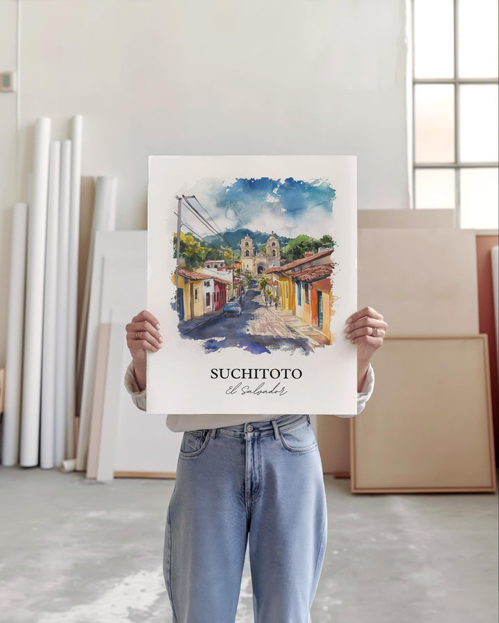 Suchitoto Wall Art, Cuscatlán Print, El Salvador Watercolor Art, Suchitoto Gift, Travel Print, Travel Poster, Housewarming Gift