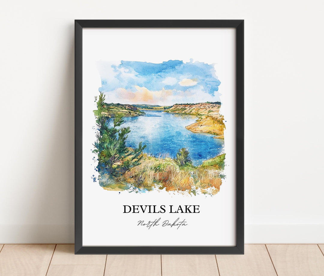 Devils Lake ND Wall Art, Sauk County Print, Devils Lake Watercolor Art, Devils Lake Gift, Travel Print, Travel Poster, Housewarming Gift
