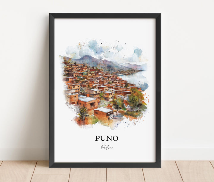 Puno Peru Wall Art, Lake Titicaca Print, Peru Watercolor Art, Puno Peru Gift, Travel Print, Travel Poster, Housewarming Gift