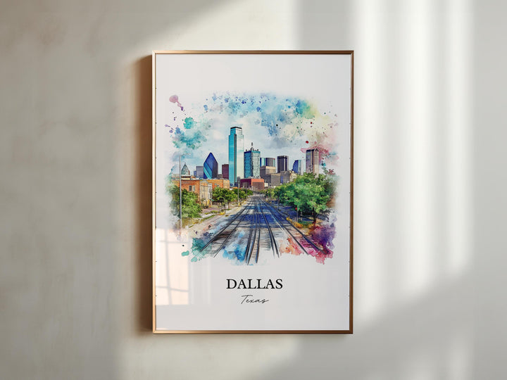 Dallas TX Wall Art, Dallas Print, Dallas Watercolor Art, Dallas Texas Gift, Travel Print, Travel Poster, Housewarming Gift
