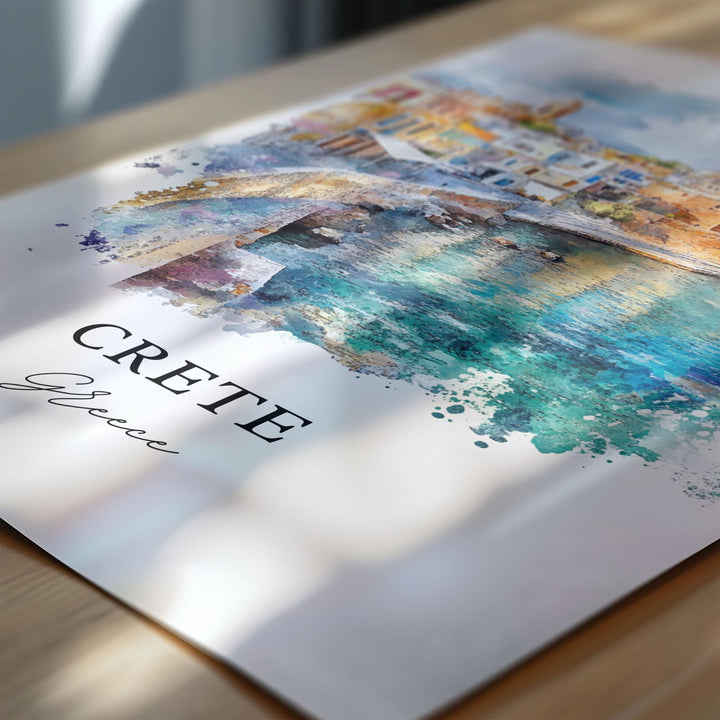 Crete Wall Art, Crete Greece Print, Crete Island Watercolor Art, Crete Greece Gift, Travel Print, Travel Poster, Housewarming Gift