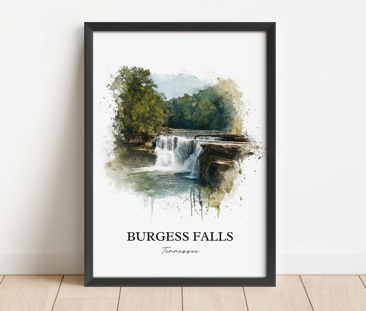 Burgess Falls Wall Art, Cookeville TN Print, Tennessee Watercolor Art, Burgess Falls TN Gift, Travel Print, Travel Poster, Housewarming Gift