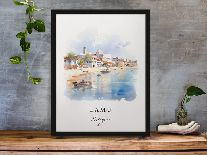 Lamu traditional travel art - Kenya, Lamu poster, Wedding gift, Birthday present, Custom Text, Personalized Gift