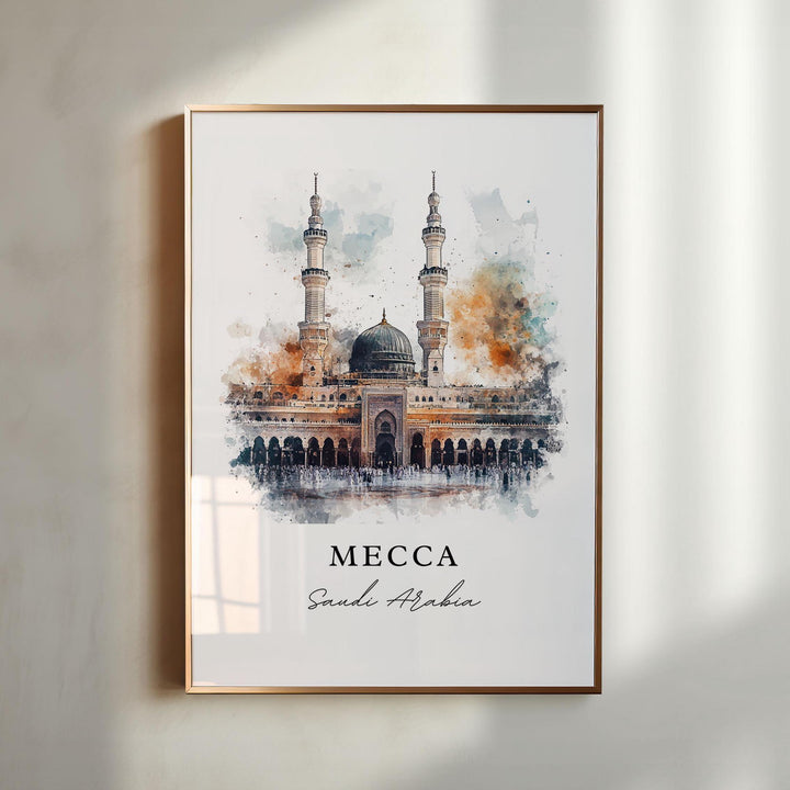 Mecca Wall Art, Mecca Print, Mecca Watercolor Art, Saudi Arabia Gift, Mecca