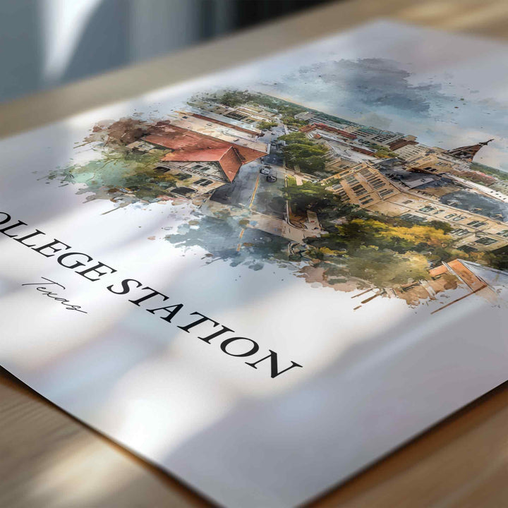College Station, Texas – Watercolor Art Print
