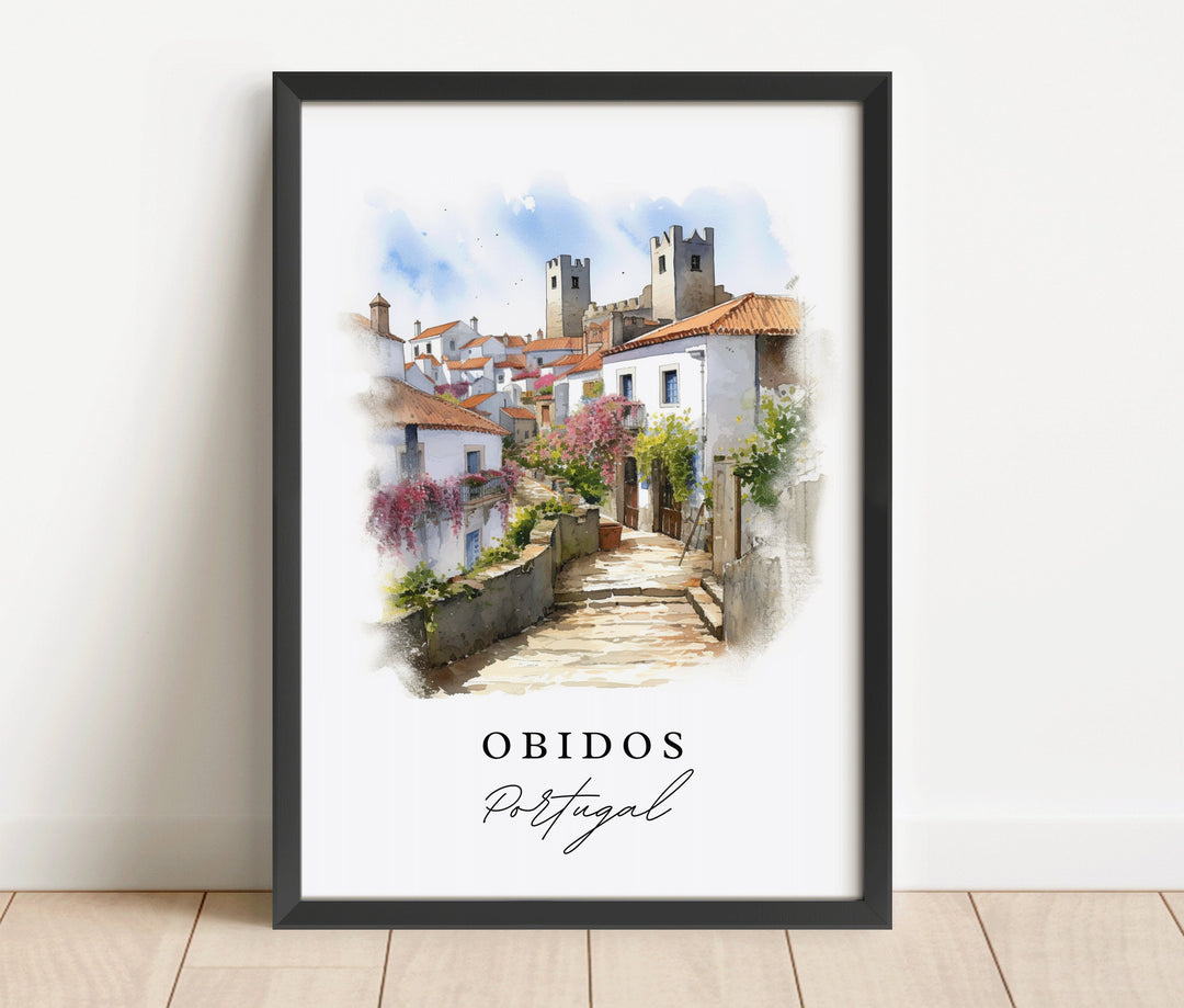 Obidos Portugal wall art - Portugal, Obidos poster, Obidos Wedding gift, Oeste Region present, Custom Text, Personalized Gift