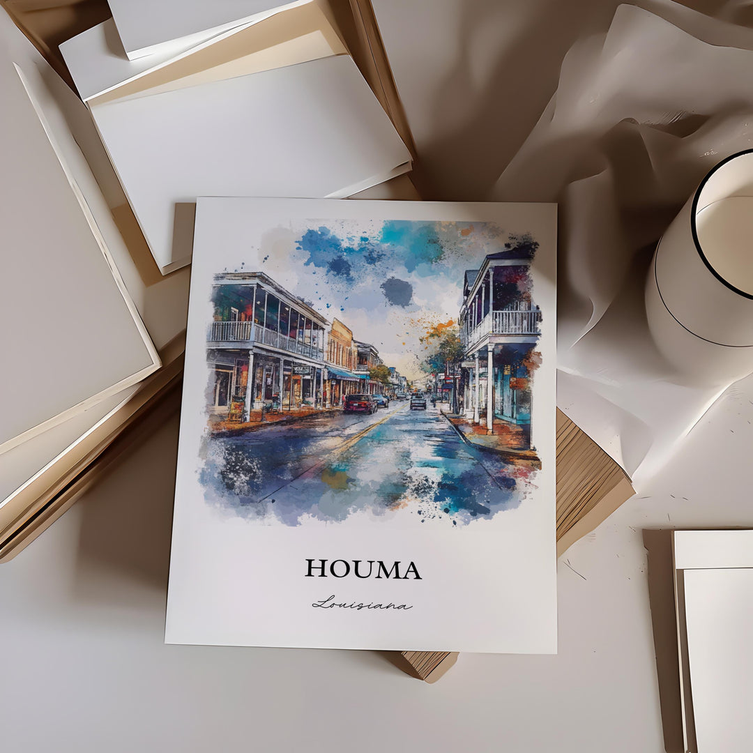 Houma Louisiana Wall Art, Terrebonne Parish Print, Louisiana Watercolor, Houma LA Gift, Travel Print, Travel Poster, Housewarming Gift