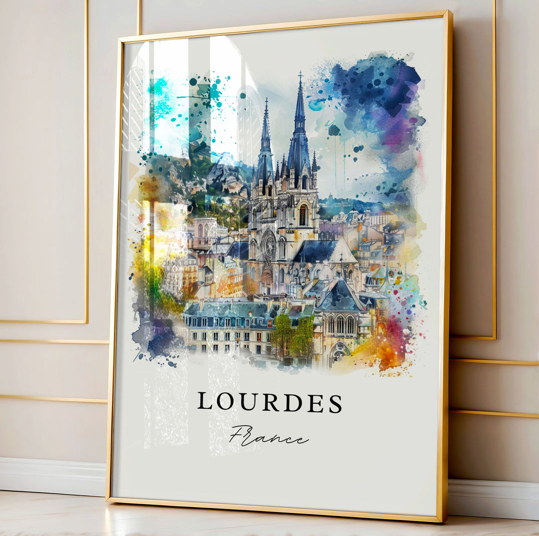 Lourdes France Wall Art, Lourdes Print, Lourdes Watercolor, France Gift, Lourdes