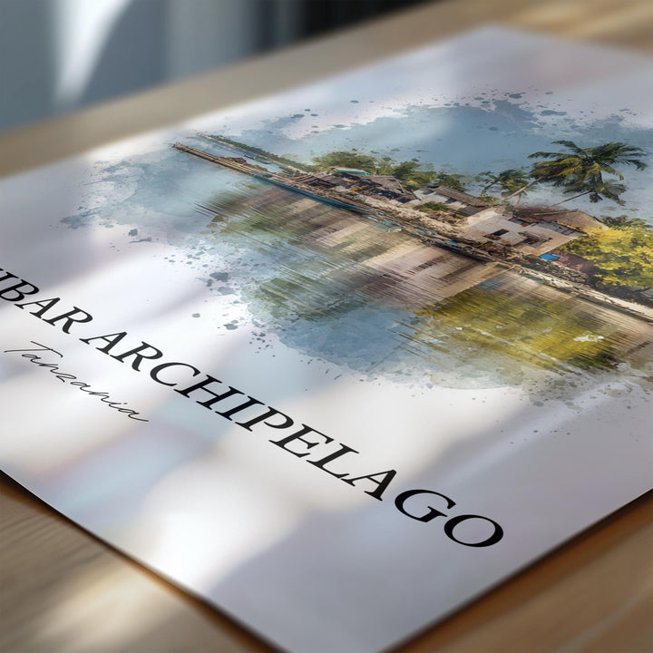 Zanzibar Wall Art, Zanzibar Print, Zanzibar Watercolor Art, Tanzania Gift, Tanzania Travel Print, Travel Poster, Housewarming Gift