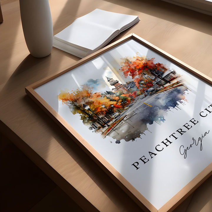 PeachTree City GA wall art - Georgia, Peachtree City poster print, PeachTree GA Wedding gift, Birthday present, Custom Text, Perfect Gift