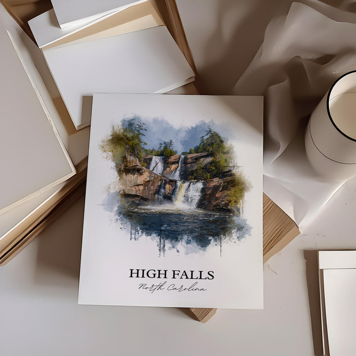 High Falls NC Art, High Falls Print, High Falls Watercolor Art, North Carolina Gift, Travel Print, Travel Poster, Housewarming Gift
