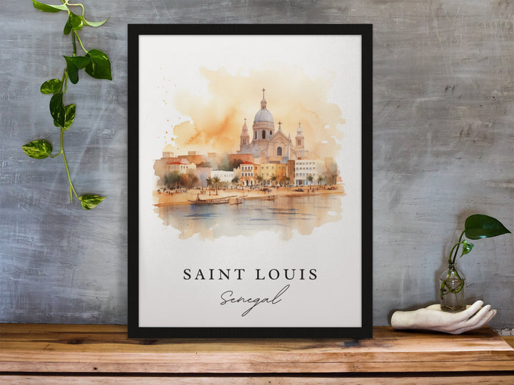 Saint Louis traditional travel art - Senegal, Saint Louis poster, Wedding gift, Birthday present, Custom Text, Personalized Gift