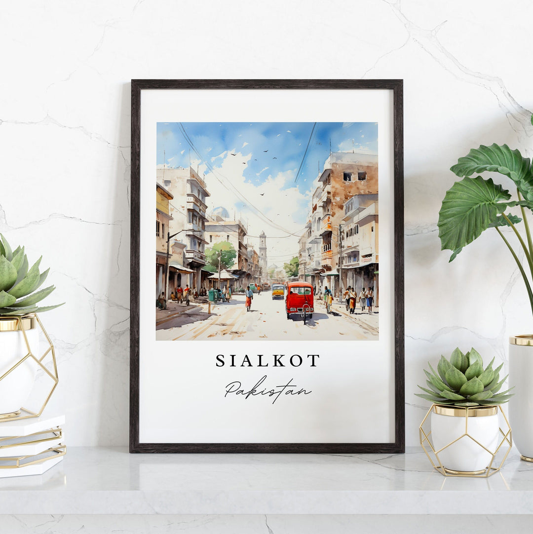 Sialkot traditional travel art - Pakistan, Sialkot poster print, Wedding gift, Birthday present, Custom Text, Perfect Gift