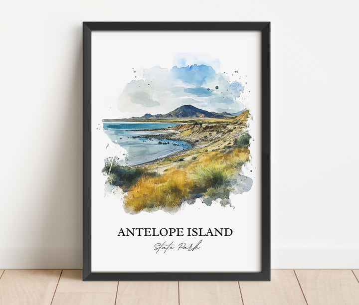 Antelope Island Wall Art, Great Salt Lake Print, Utah Watercolor Art, Antelope Island Gift, Travel Print, Travel Poster, Housewarming Gift