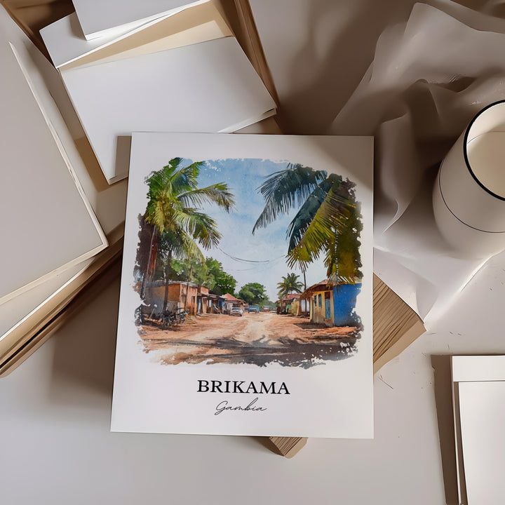 Brikama Wall Art, Gambia Print, Gambia Watercolor Art, Brikama Gambia Gift, Travel Print, Travel Poster, Housewarming Gift