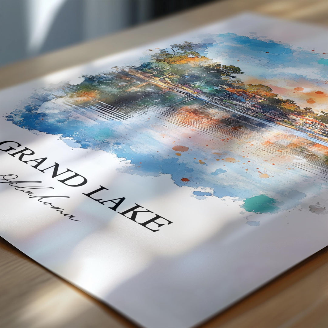 Grand Lake OK Wall Art, Ozark Mountains Print, Oklahoma Watercolor Art, Grand Lake OK Gift, Travel Print, Travel Poster, Housewarming Gift