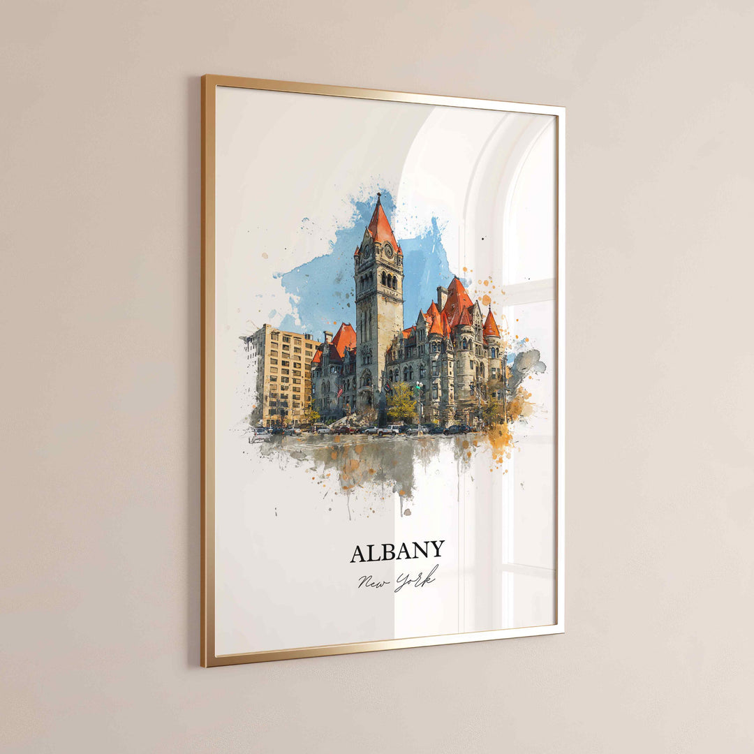 Albany NY Wall Art, Albany Print, New York Watercolor Art, Albany NY Gift, Travel Print, Travel Poster, Housewarming Gift