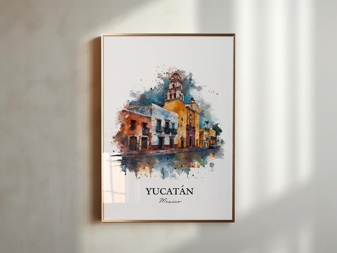 Yucatán Mexico Wall Art, Yucatán Print, Yucatán Watercolor Art, Yucatán MX Gift, Mexico Travel Print, Travel Poster, Housewarming Gift