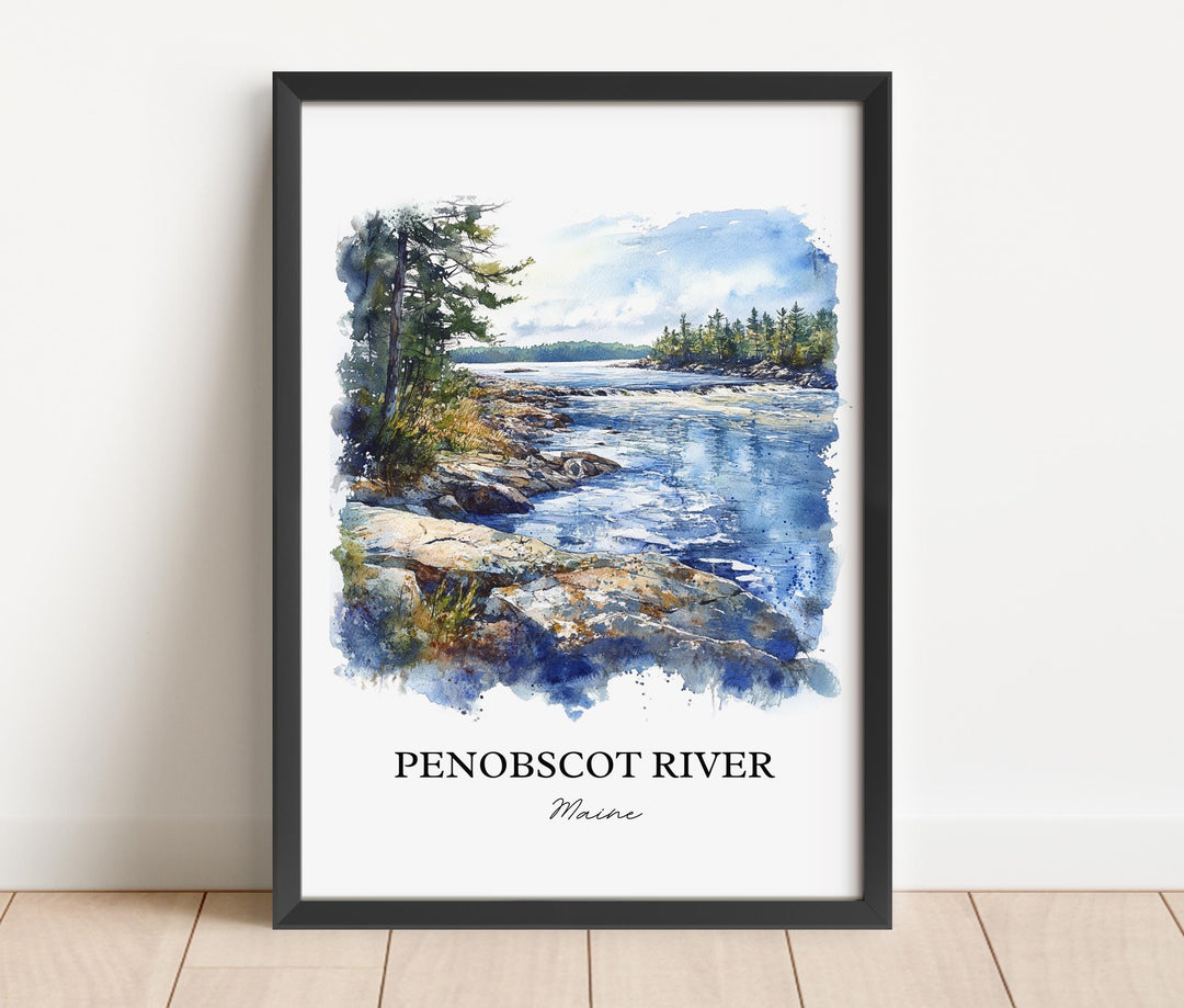 Penobscot River Wall Art, Bangor Print, Maine Watercolor Art, Penobscot River Gift, Travel Print, Travel Poster, Housewarming Gift