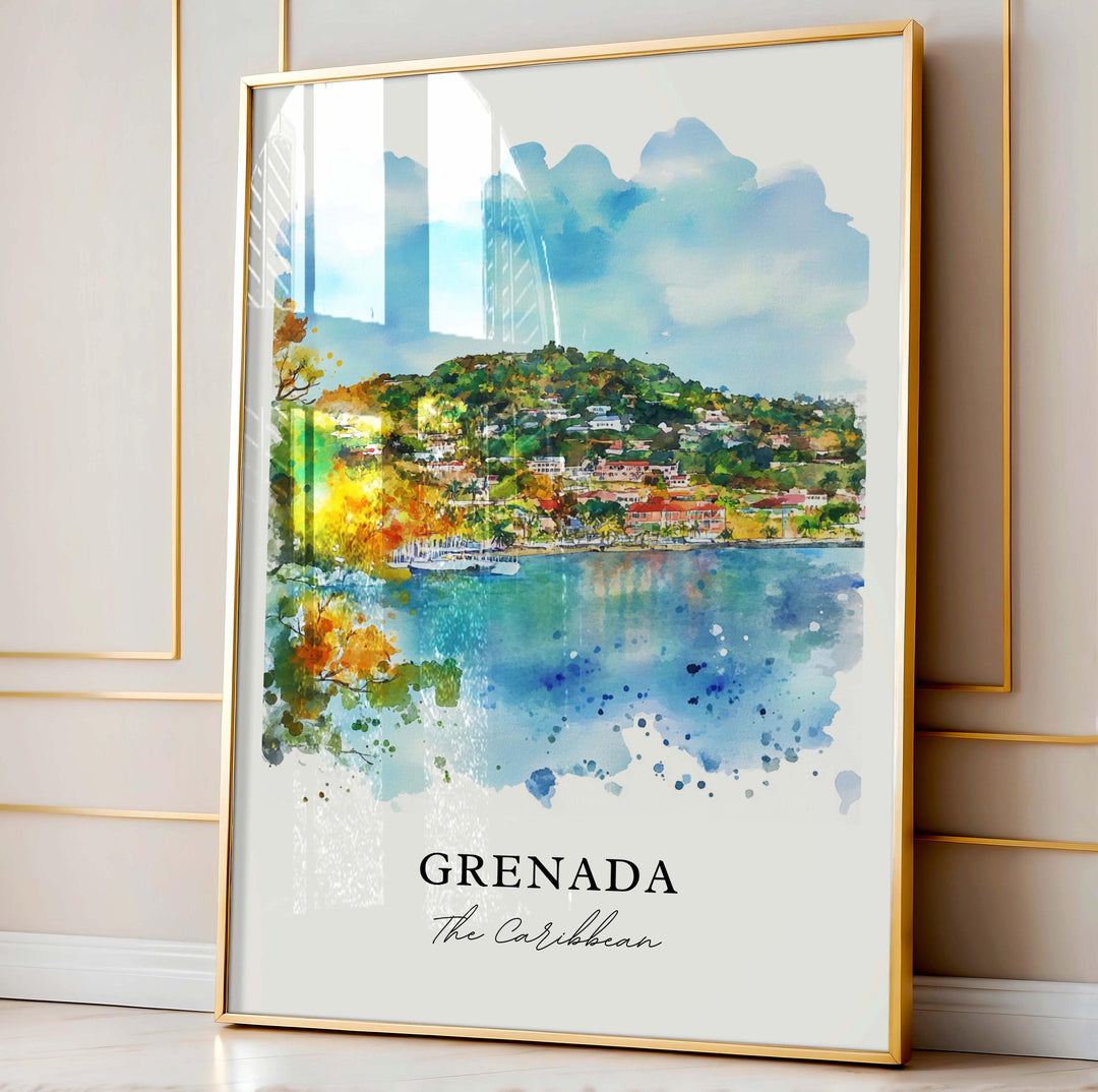 Grenada Wall Art, Grenada Caribbean Print, Grenada Watercolor Art, Grenada Island Gift,