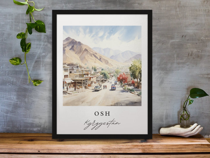 Osh traditional travel art - Kyrgzstan, Osh poster, Wedding gift, Birthday present, Custom Text, Personalised Gift