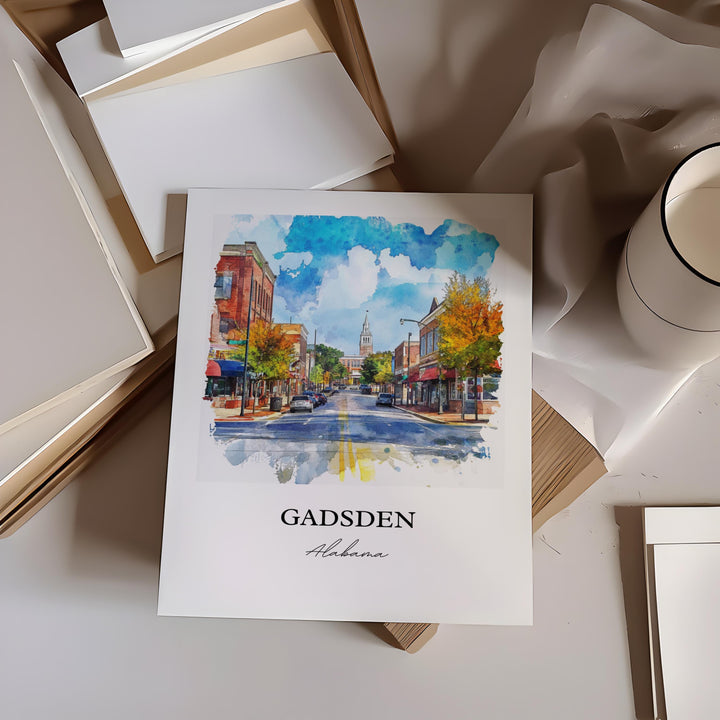 Gadsen AL Wall Art, Alabama Print, Gadsen Watercolor Art, Gadsen Alabama Gift, Travel Print, Travel Poster, Housewarming Gift