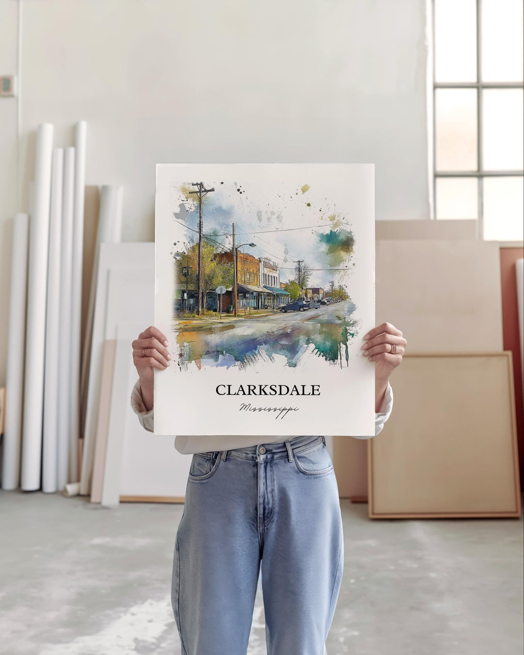 Clarksdale MS Wall Art, Clarksdale MS Print, Mississippi Watercolor Art, Clarksdale Gift, Travel Print, Travel Poster, Housewarming Gift