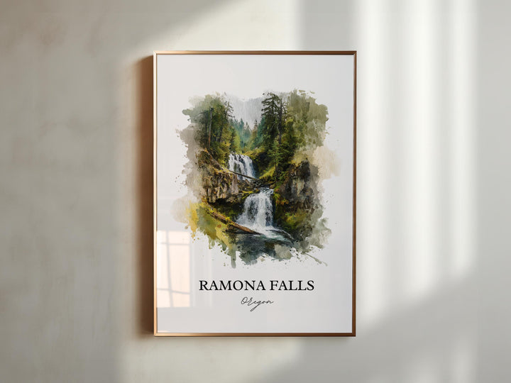 Ramona Falls, Oregon, USA – Watercolor Art Print