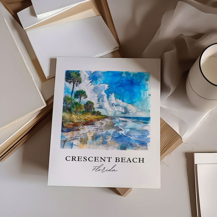 Crescent Beach Art, Crescent Beach FL Print, Crescent Beach Watercolor, Crescent Beach Gift, Travel Poster, Housewarming Gift