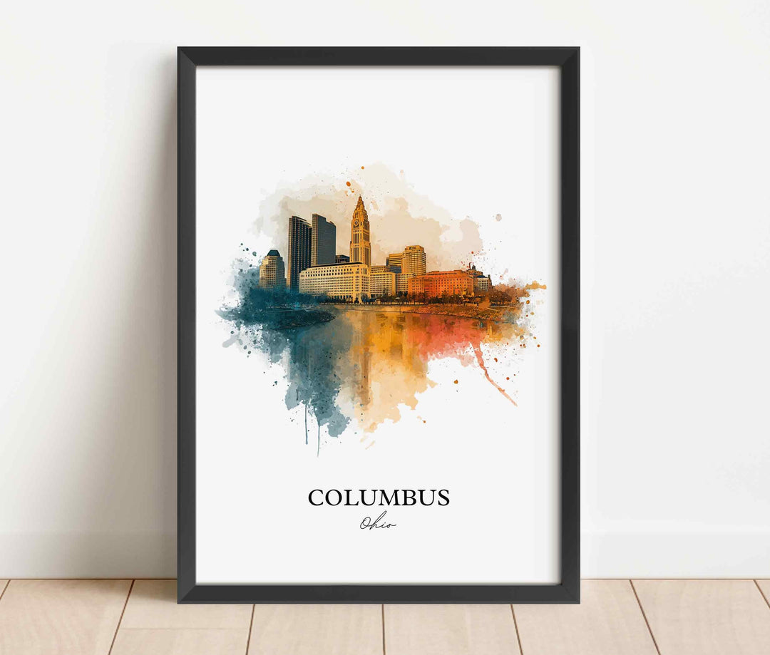 Columbus OH Wall Art, Columbus Print, Columbus Ohio Watercolor Art, Columbus Skyline Gift, Travel Print, Travel Poster, Housewarming Gift