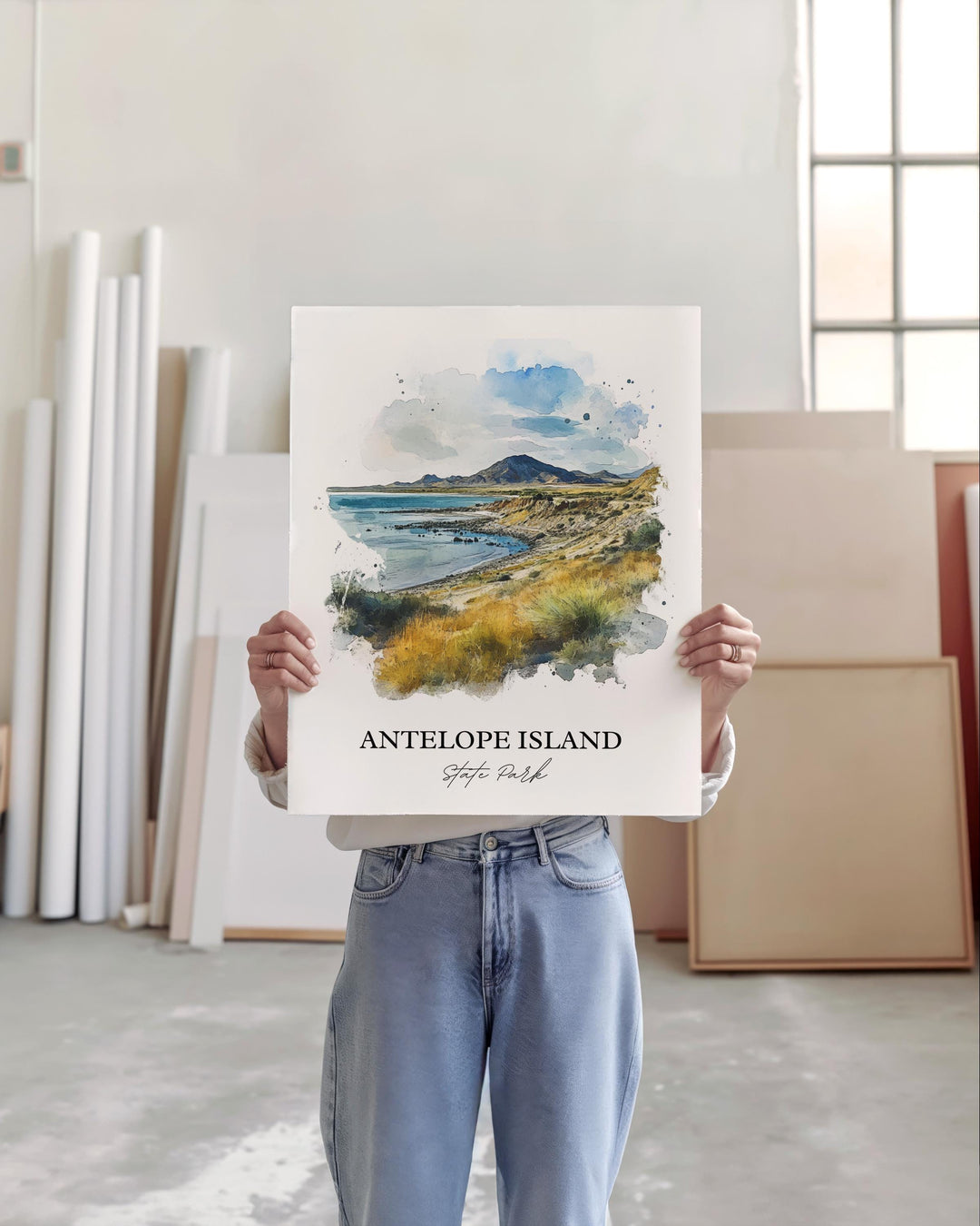 Antelope Island Wall Art, Great Salt Lake Print, Utah Watercolor Art, Antelope Island Gift, Travel Print, Travel Poster, Housewarming Gift