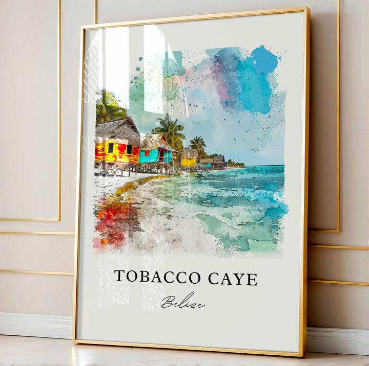 Tobacco Caye Wall Art, Tobacco Caye Print, Tobacco Caye Watercolor, Tobacco Caye Belize Gift,