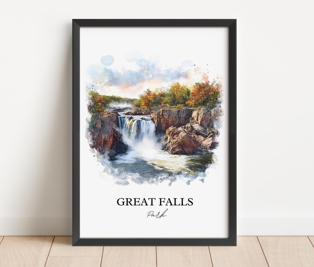 Great Falls Park Wall Art, Fairfax County Print, McLean VA Watercolor, Great Falls Park Gift, Travel Print, Travel Poster, Housewarming Gift