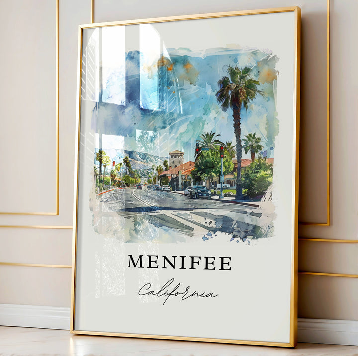 Menifee CA Wall Art, Menifee Print, Riverside County CA Watercolor Art, Menifee Gift,