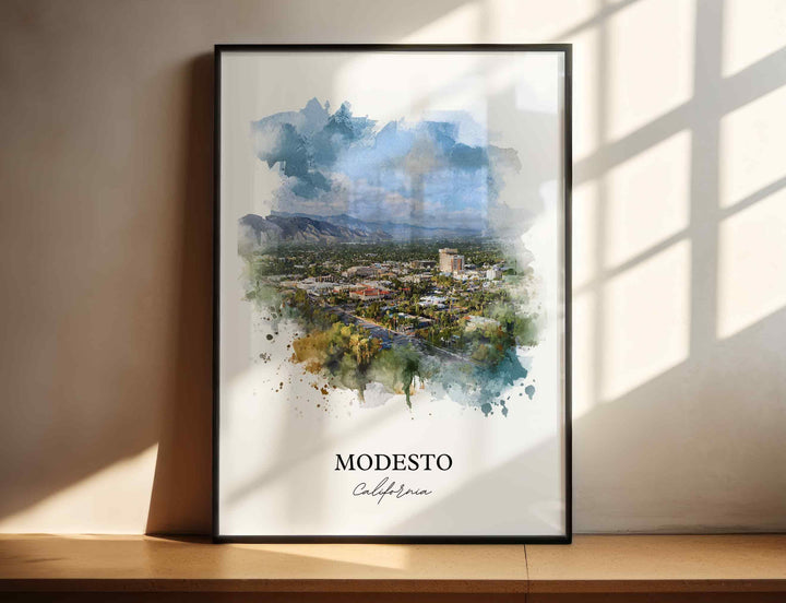 Modesto, California Wall Art, Modesto Print, Modesto California Watercolor, Stanislaus County Gift, Travel Print, Travel Poster, Housewarming Gift