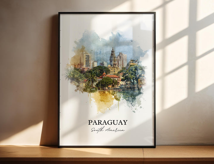 Paraguay Wall Art, Paraguay Print, Paraguay Watercolor Art, South America Gift, Travel Print, Travel Poster, Housewarming Gift